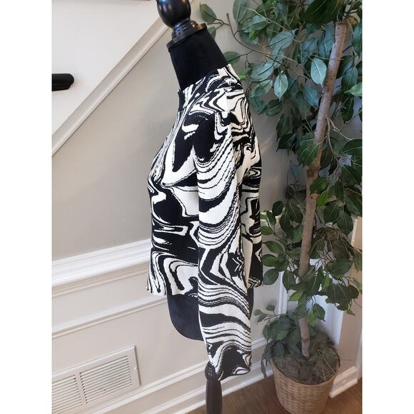 MNG Mango Sweater Marble XL White Black Abstract Wavy Knit Long Sleeve Mock Neck - Picture 9 of 9